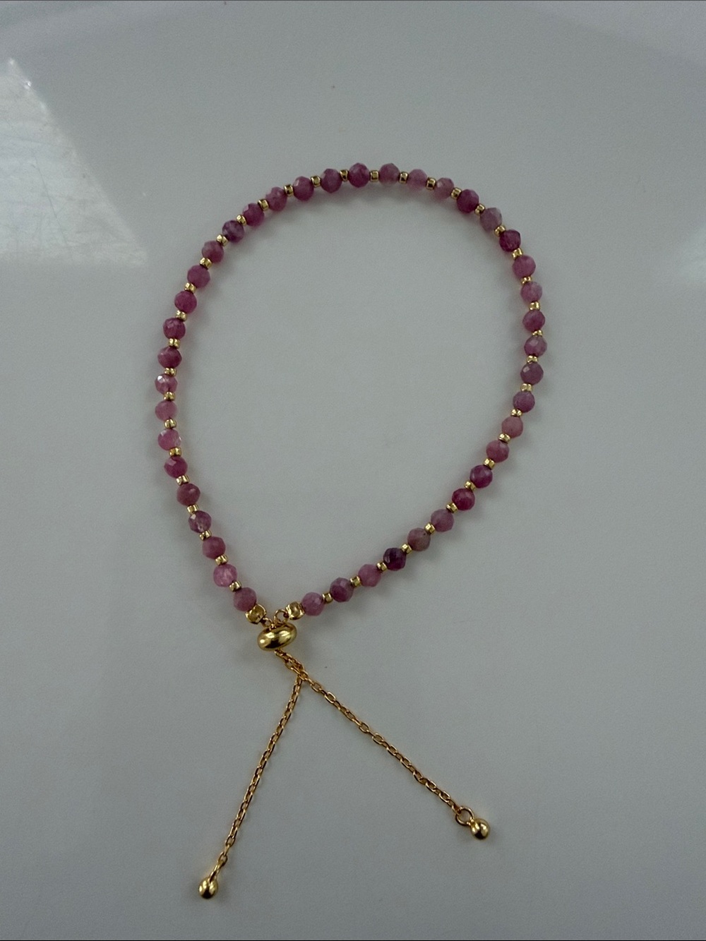Gold and Pink Beaded Adjustable Bracelet